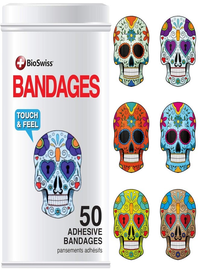 BioSwiss Bandages, Skulls Shaped Self Adhesive Bandage Set, Latex Free, Sterile Wound Care, 50 Count - Image 1